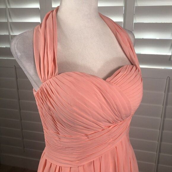 Peach Chiffon Cocktail Dress 6 Bridesmaid Homecoming Pleated Bodice Halter - Picture 11 of 11